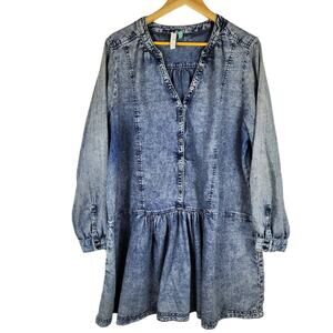 Anthropologie PILCRO Drop Waist Baggy Acid Wash Fall Denim Dress W/ Pockets 20W